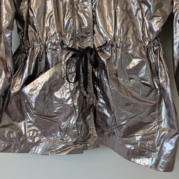 Free People Womens Small Hooded Jacket Silver Metallic Maximalist Utility - Picture 2 of 8